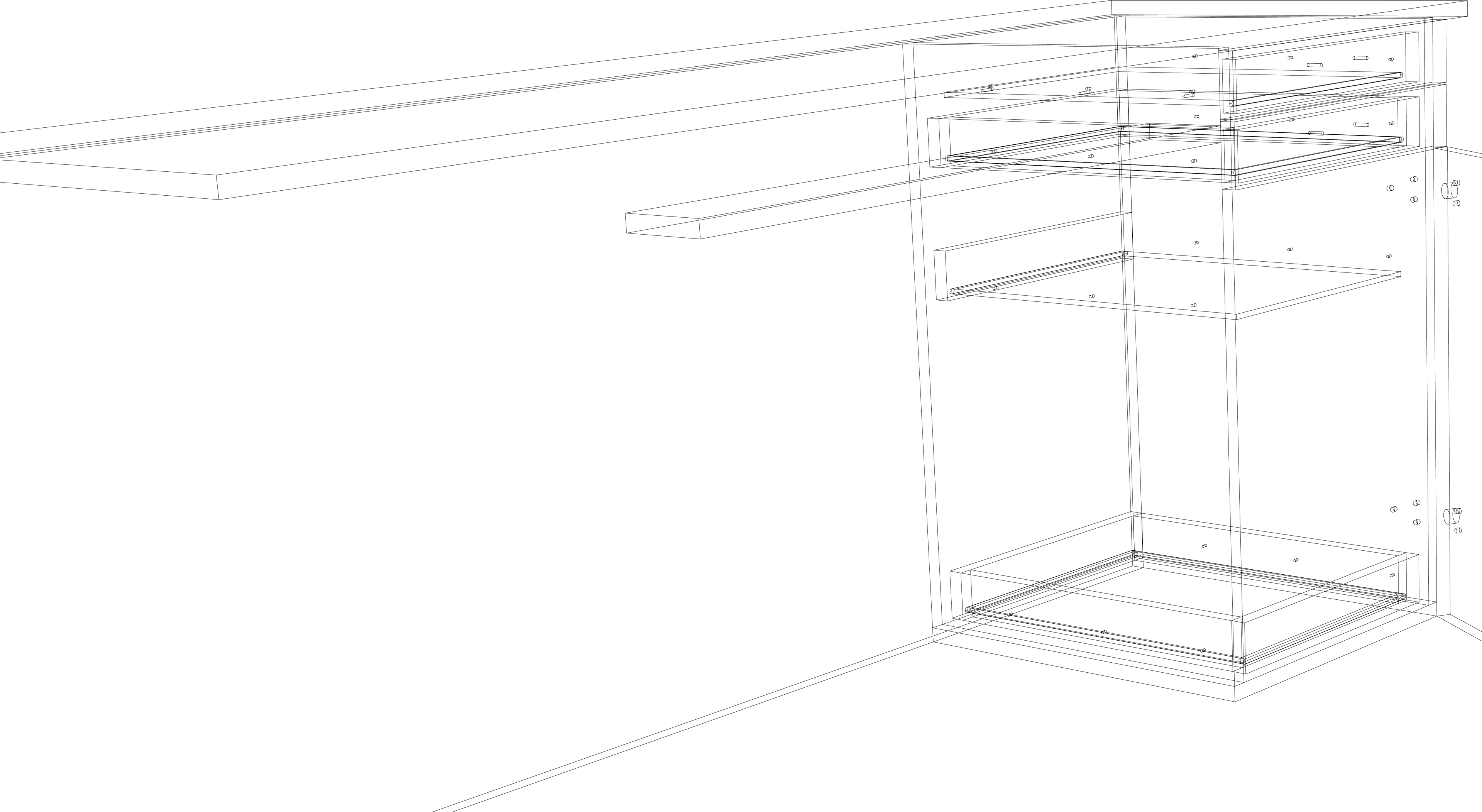 Line drawing of a corner cabinet with shelves