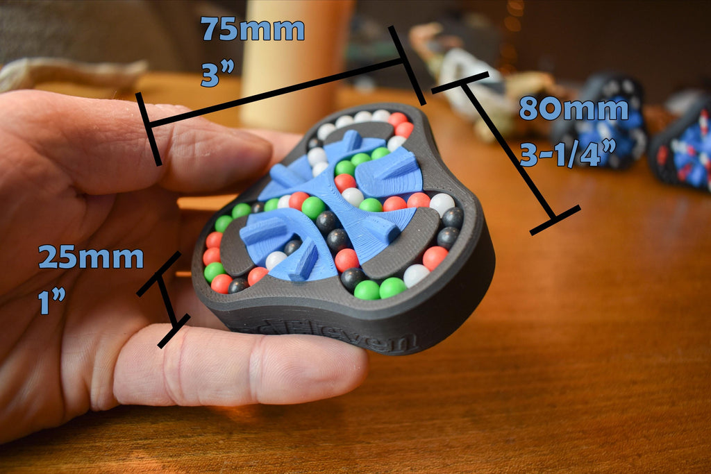 Compact triangular mechanical puzzle with colorful beads in three tracks, handheld brainteaser fidget. - andEleven - The Delta (4-Color)